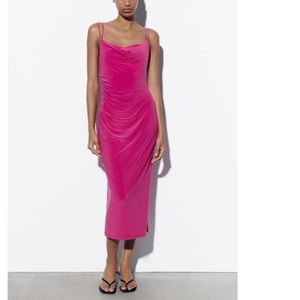 Fuchsia Zara Dress w/ draped neckline